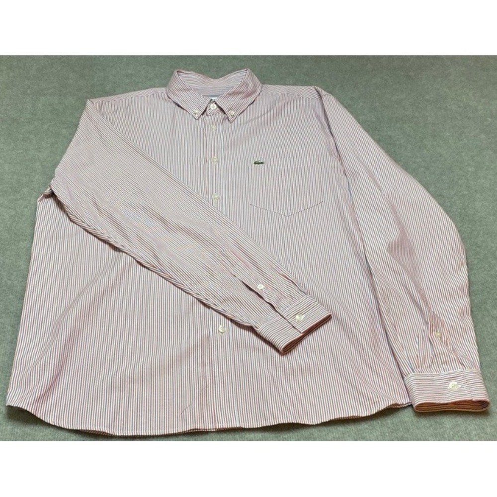 Lacoste Button Down Shirt Mens XL Red Blue Striped Regular Fit Long Sleeve